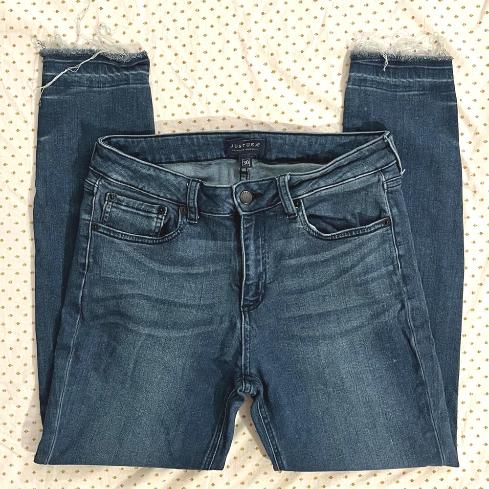 Just USA Raw hem blue mid-rise slim-skinny jeans
